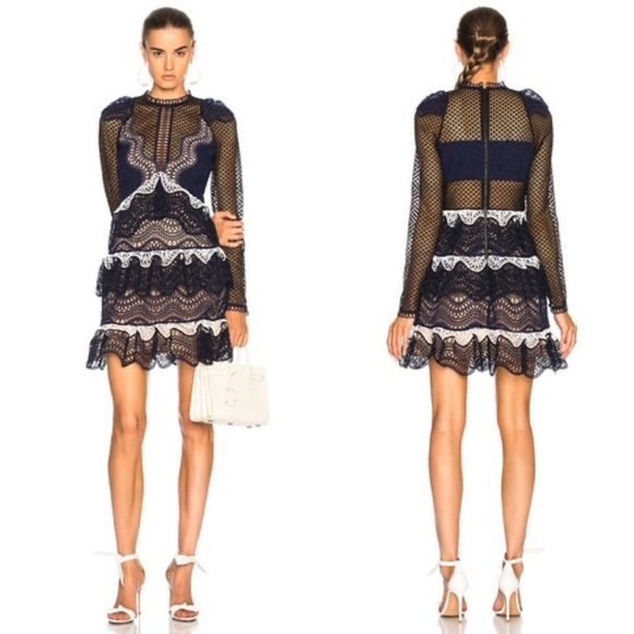 Self-Portrait Dresses & Skirts - Self-Portrait Wave Guipure Mini Dress Navy US Size 4
